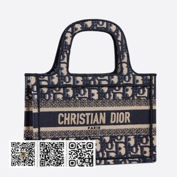 Dior 蓝色斜斜帆布迷你 Book 托特包