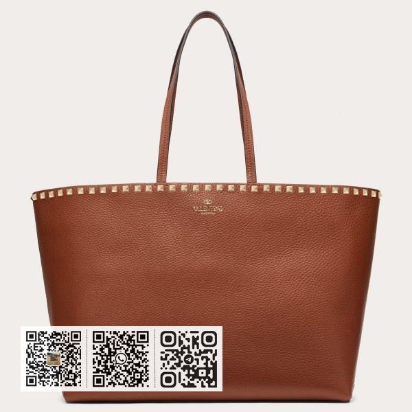 Valentino Rockstud 大棕色皮革购物袋