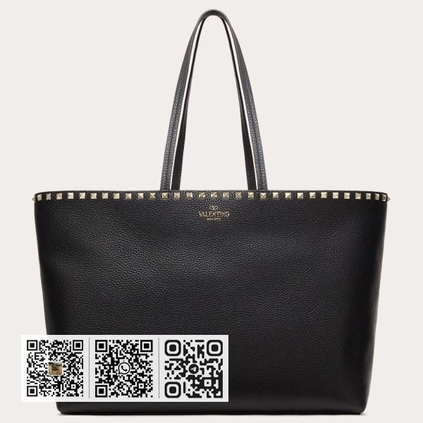 Valentino Rockstud 大黑色皮革购物袋