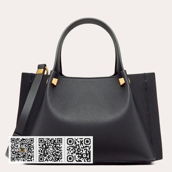 Valentino Vlogo Escape 小号黑色粒面小牛皮购物包