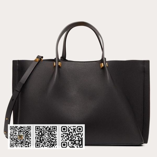 Valentino Vlogo Escape 中号黑色粒面小牛皮购物包