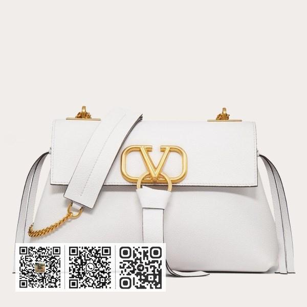 Valentino 中号白色粒面小牛皮 VRing 链条包