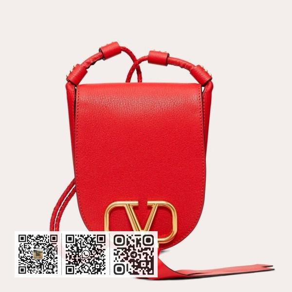 Valentino 小号红色山羊皮 Vring 斜背包