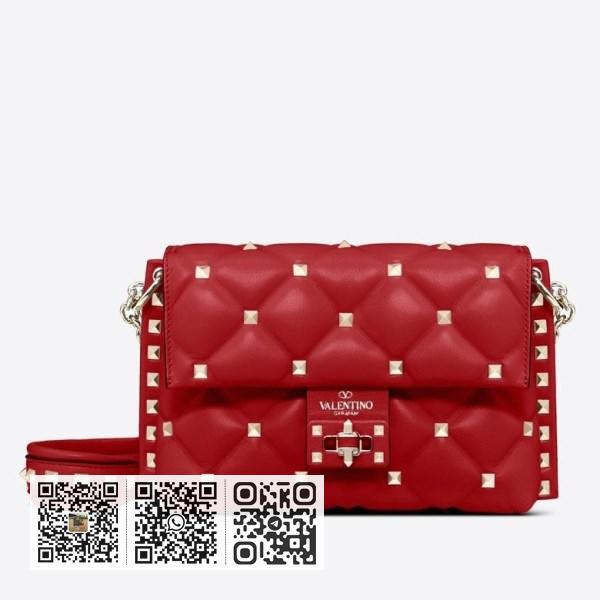 Valentino 小号红色小羊皮 Candystud 斜背包