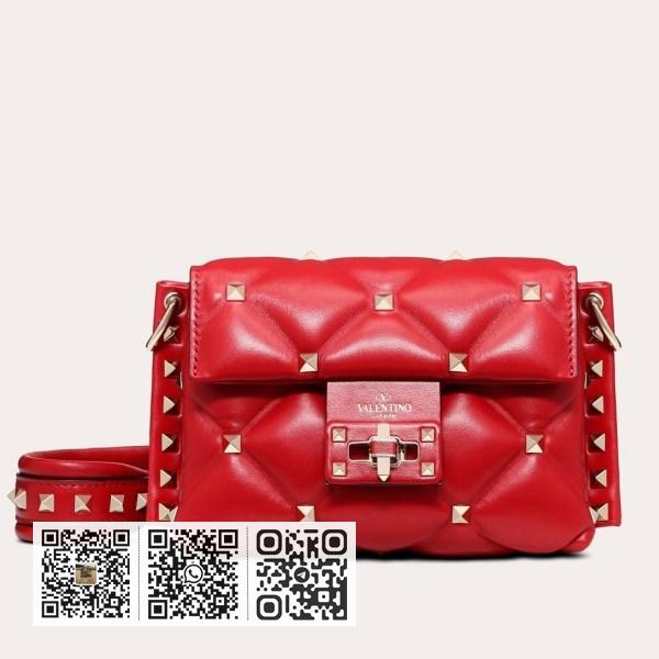 Valentino 红色小羊皮迷你 Candystud 斜背包