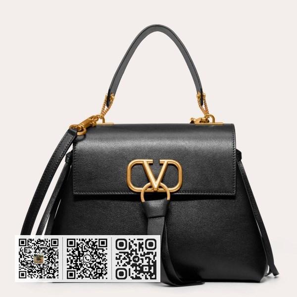 Valentino 小号黑水牛皮 Vring 手提包