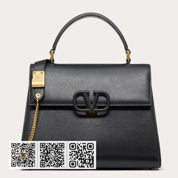Valentino Vsling 黑色粒面小牛皮手提包