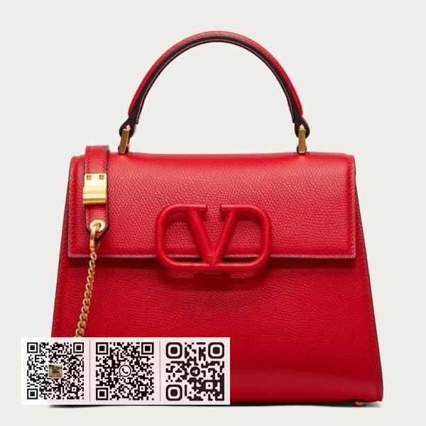 Valentino 小号红色粒面小牛皮 Vsling 手提包