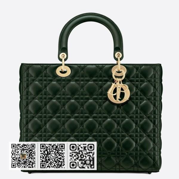Dior 大号 Lady Dior 绿色藤格纹小羊皮包