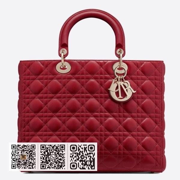 Dior 大号 Lady Dior 红藤格小羊皮包