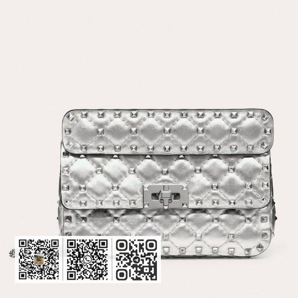 Valentino Rockstud Spike 小号银色金属小羊皮包