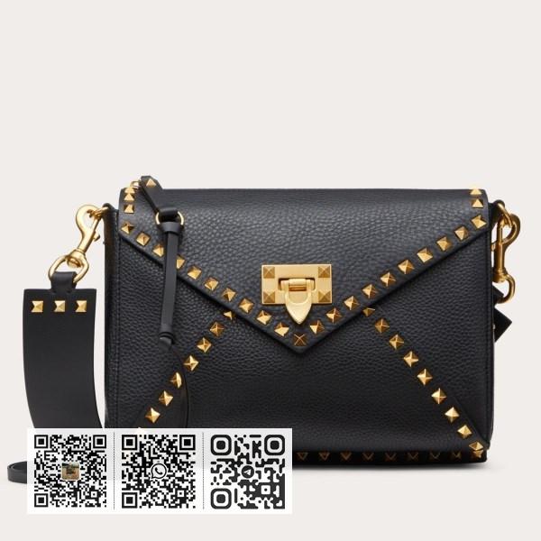Valentino Rockstud Hype 黑色粒面小牛皮包