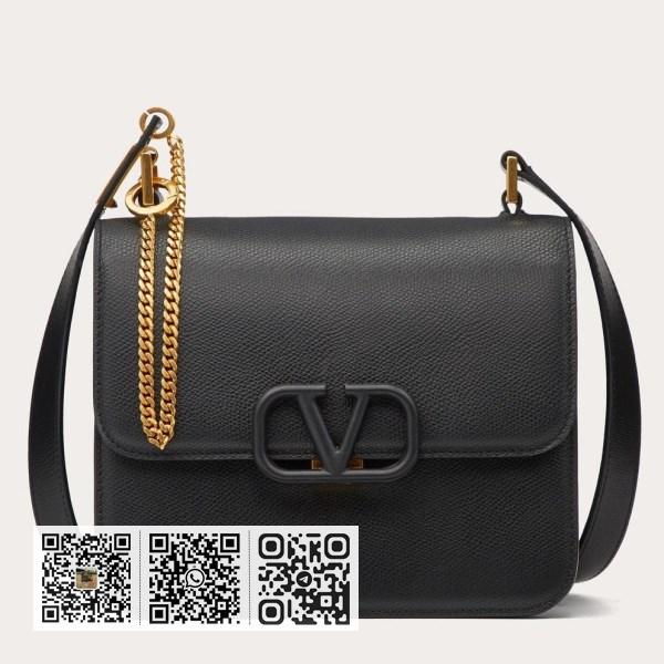 Valentino Vsling 黑色粒面小牛皮大号单肩包