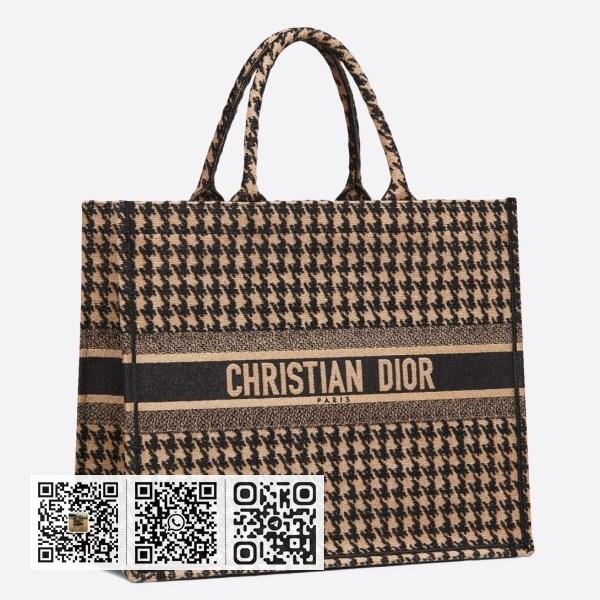 Dior Book 千鸟格刺绣帆布手提包