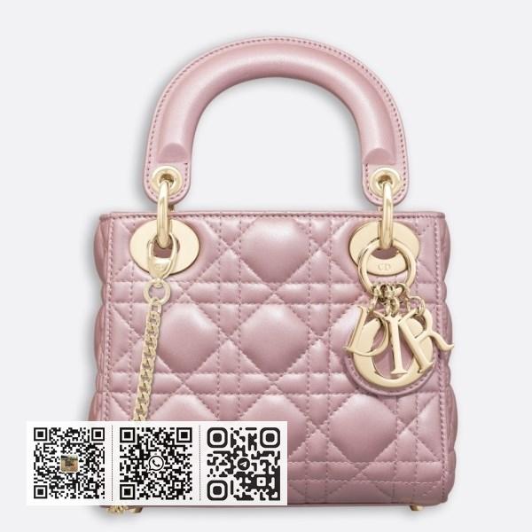 Dior 迷你 Lady Dior 莲花珠光小羊皮包