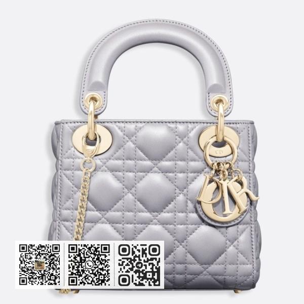Dior 灰色珠光小羊皮迷你 Lady Dior 包