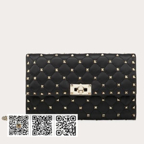 Valentino Rockstud 黑色小羊皮 Spike 链条手拿包