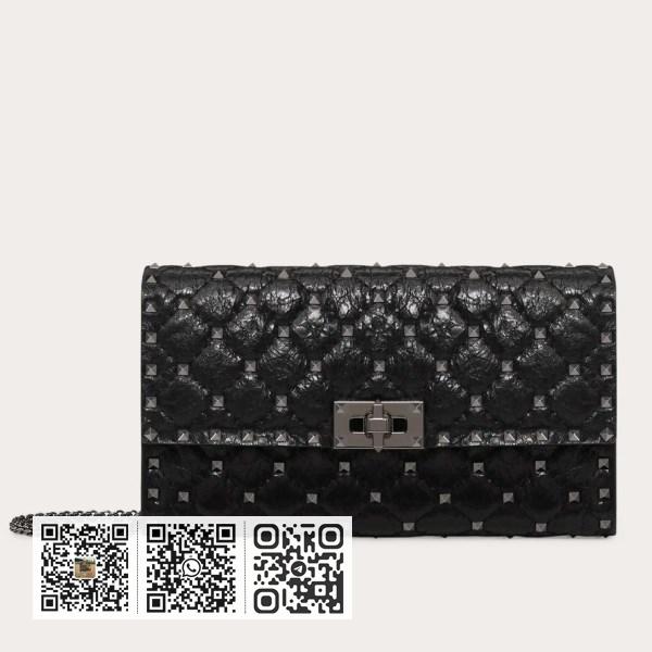 Valentino Rockstud 褶皱小羊皮 Spike 链条手拿包