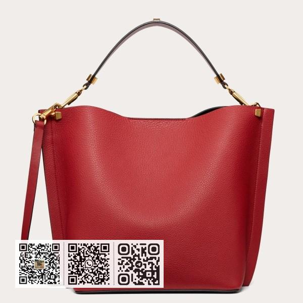 Valentino Escape 红色粒面小牛皮 Hobo 包