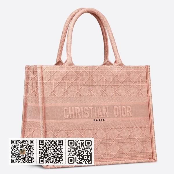 Dior 粉红藤格刺绣小号书本托特包