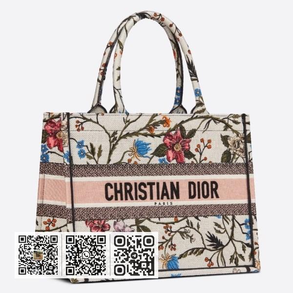 Dior 多色玫瑰可变刺绣小号书本托特包