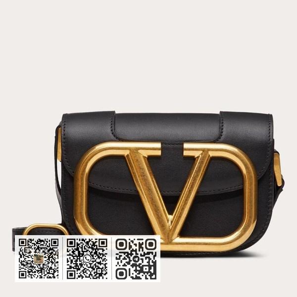 Valentino 小号 Supervee 黑色皮革斜背包