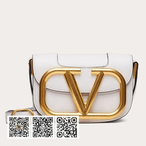 Valentino 小号 Supervee 白色皮革斜背包
