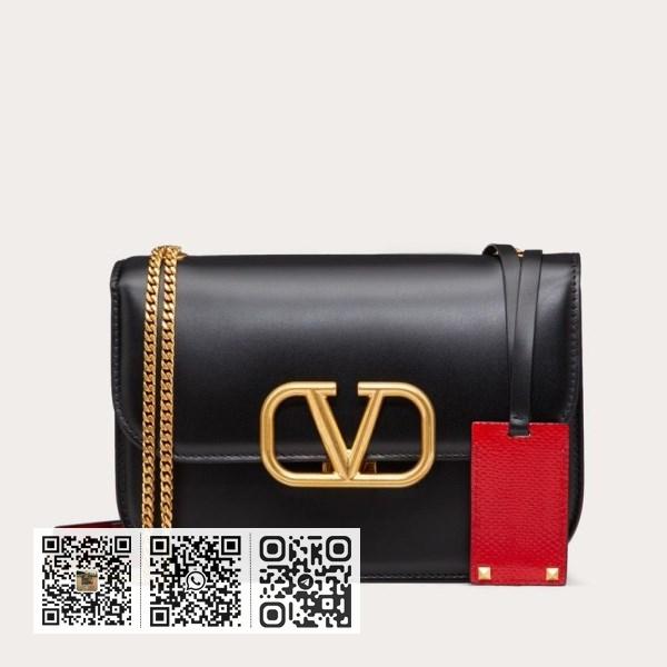 Valentino 小号黑色小牛皮 Vlock 单肩包