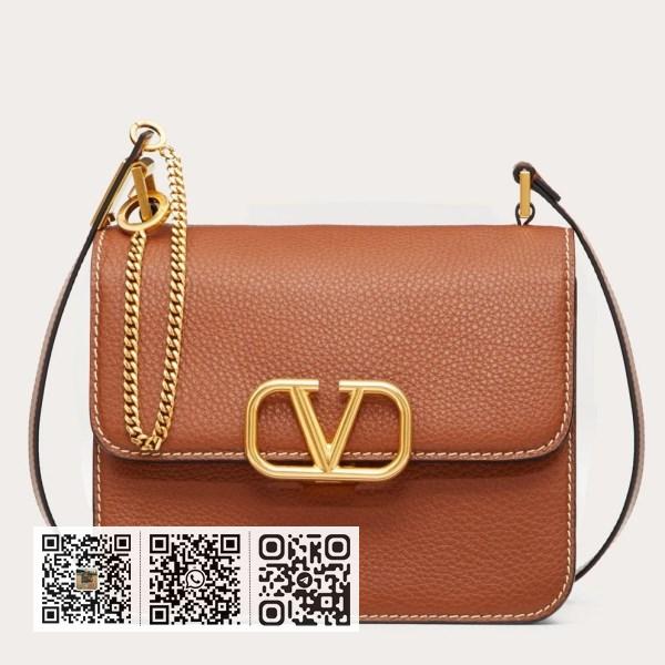 Valentino Vsling 棕色粒面小牛皮大号单肩包
