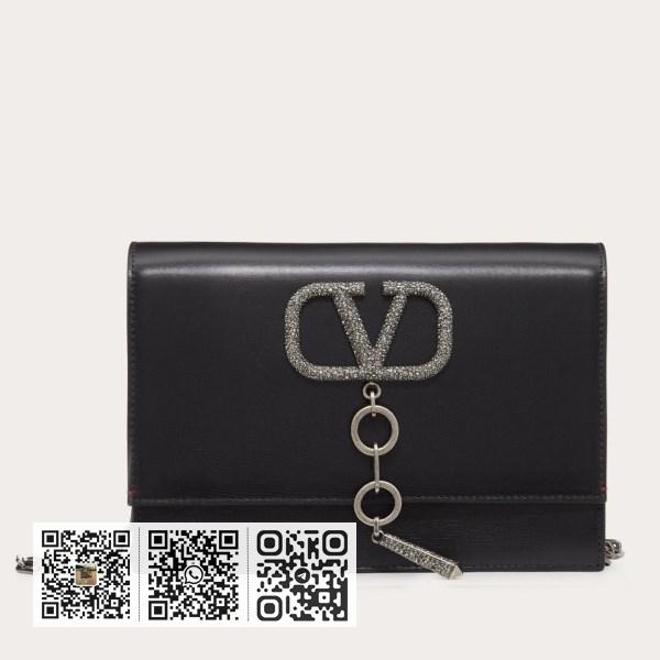 Valentino Vcase 施华洛世奇水晶黑色链条包