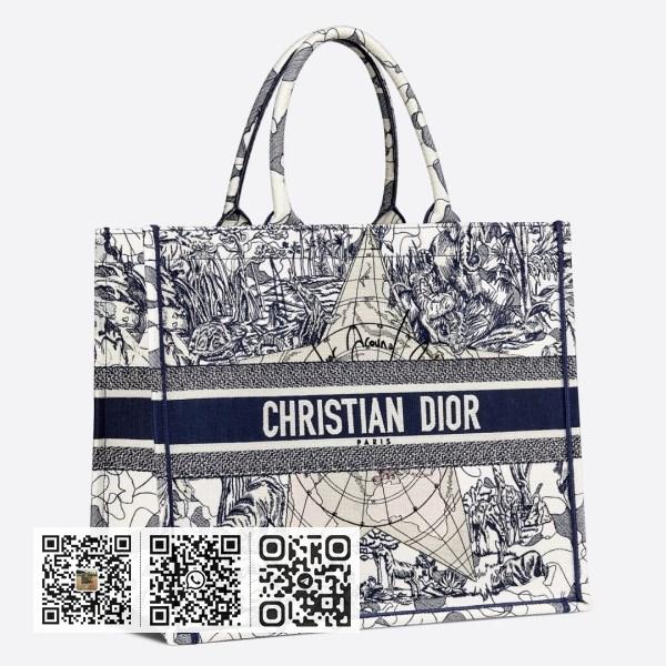 Dior Book 手提包蓝色环球刺绣帆布