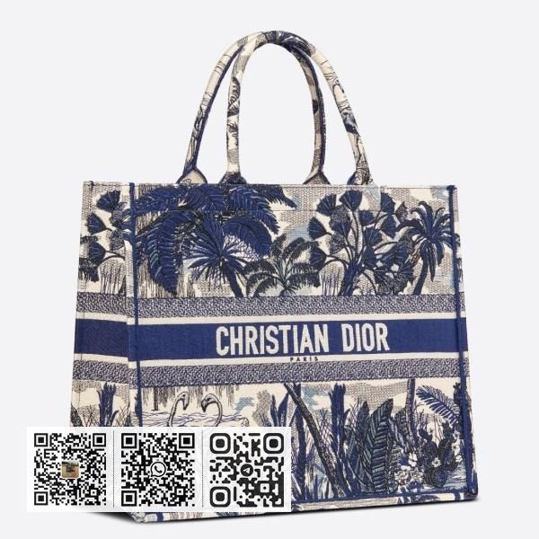 Dior Book 手提包蓝色棕榈树 Toile de Jouy 刺绣