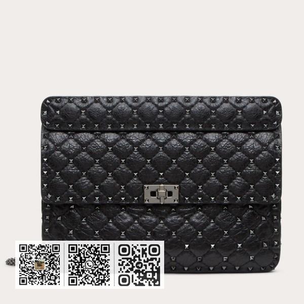 Valentino 大号褶皱小羊皮 Rockstud Spike 单肩包