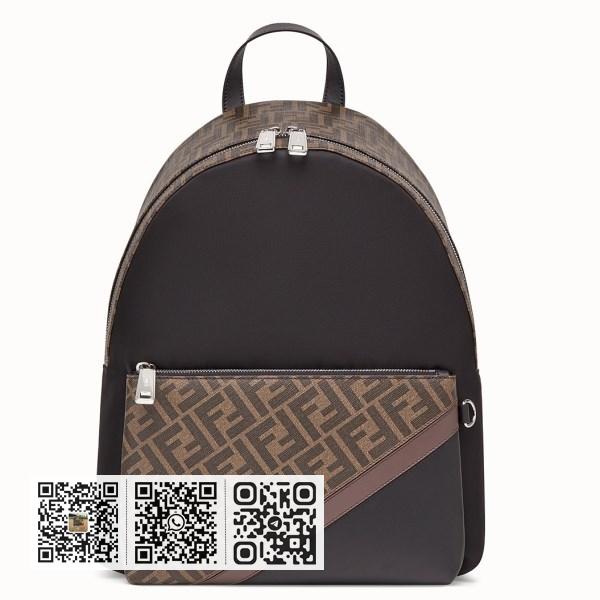 Fendi 大 FF 布料尼龙和皮革背包