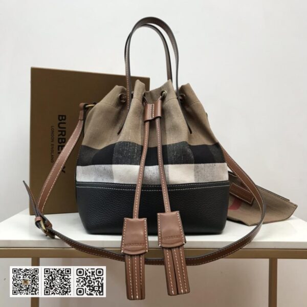 Burberry顶级原单 Canvas 格纹水桶包