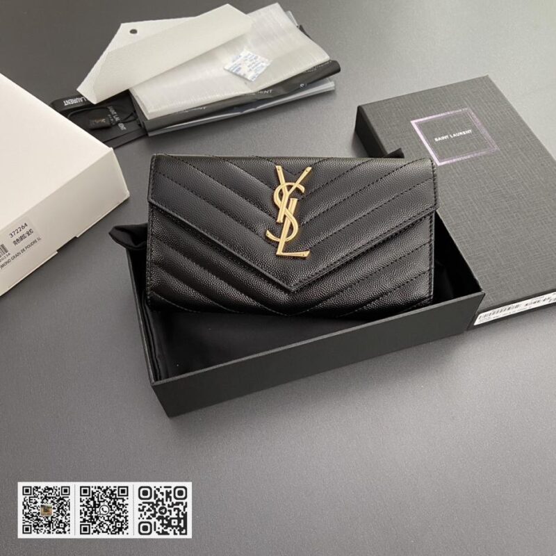 YSL翻盖粒面压印皮革皮夹