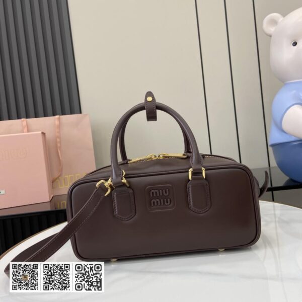 《配全套原厂专柜包装》MIU MIU Arcadie 牛皮革中号(27cm)保龄球手提包斜背包