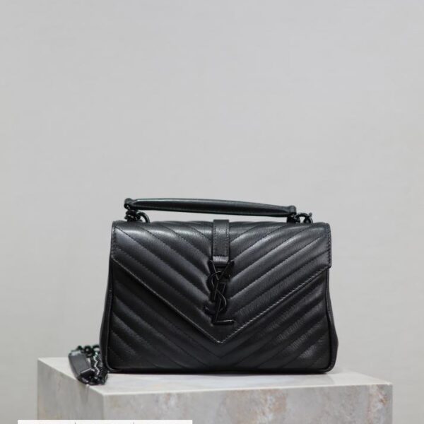 SAINT LAURENT 黑色黑扣 24cm Monogram college 邮差包
