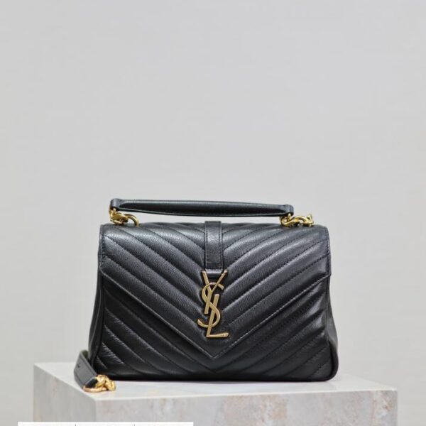 SAINT LAURENT 黑色金扣 24cm Monogram college 邮差包
