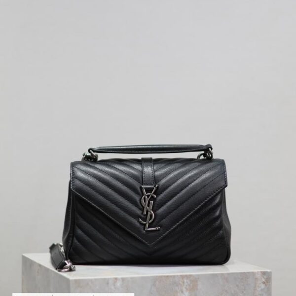SAINT LAURENT 黑色银扣 24cm Monogram college 邮差包