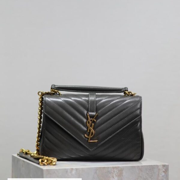 SAINT LAURENT 灰色金扣 24cm Monogram college 邮差包