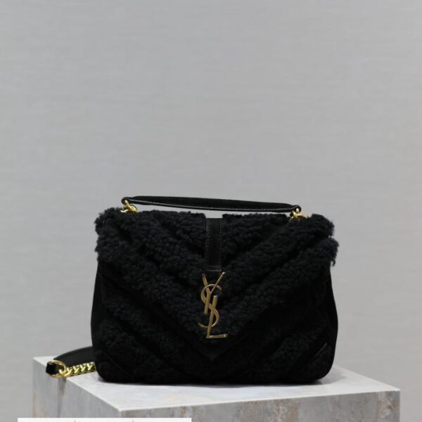 SAINT LAURENT Monogram college 羊羔毛配麂皮邮差包