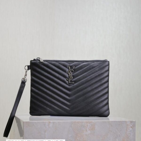 SAINT LAURENT 黑色银扣・24cmMonogram 文件手包