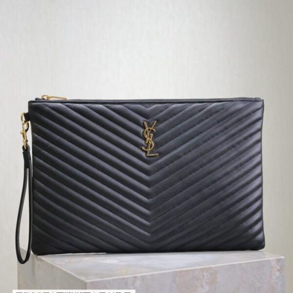 SAINT LAURENT 黑色金扣・36cmMonogram 文件手包