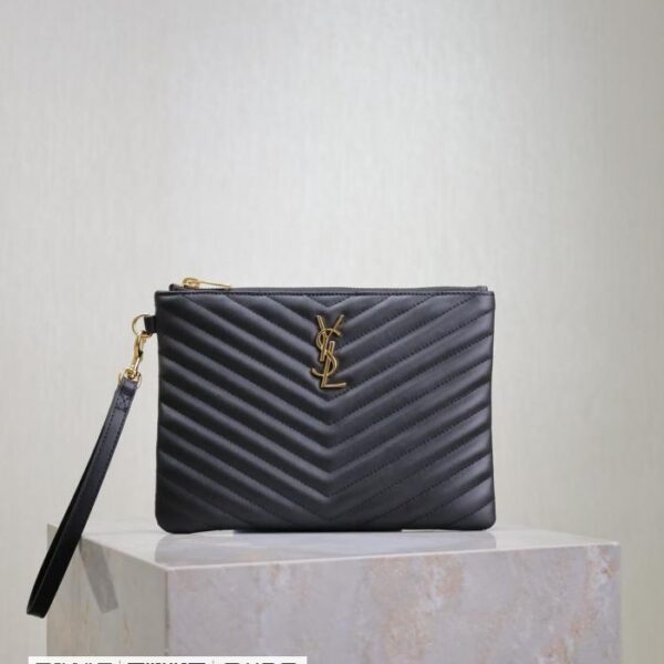 SAINT LAURENT 黑色金扣・24cmMonogram 文件手包