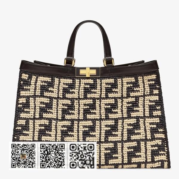 Fendi Peekaboo X-Tote 黑色 FF 拉菲草购物包