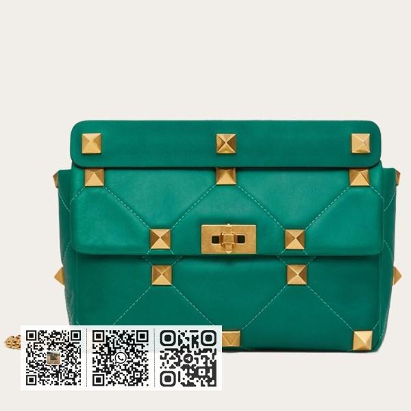 Valentino 绿色小羊皮罗马铆钉链包