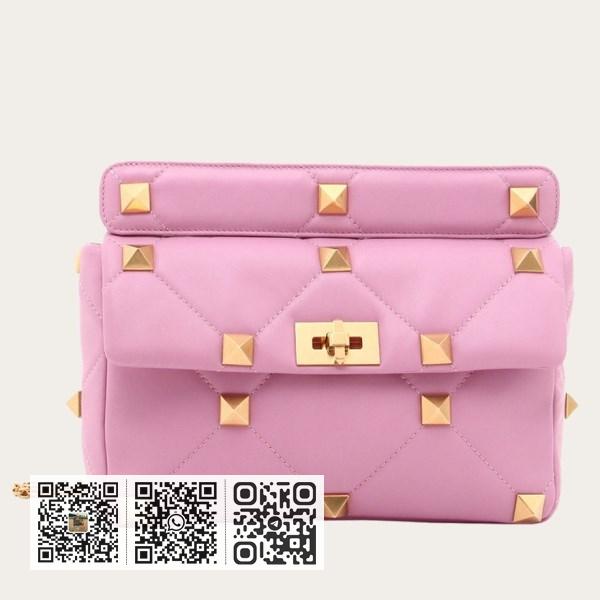 Valentino 粉红小羊皮罗马铆钉链包