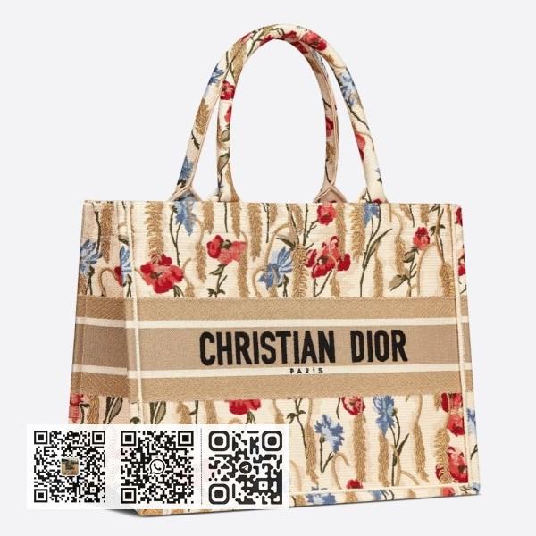 Dior 小号木槿花金属线刺绣书本托特包