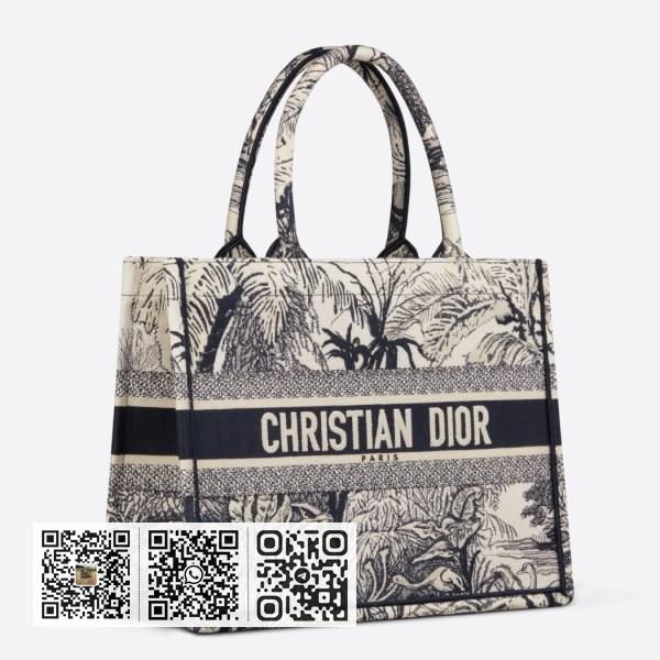 Dior 小号 Dior Book 托特包，蓝色 Jouy 棕榈刺绣图案